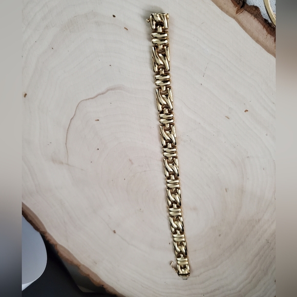 10mm 14K Gold Art Deco Chunky Bracelet - Picture 6 of 11